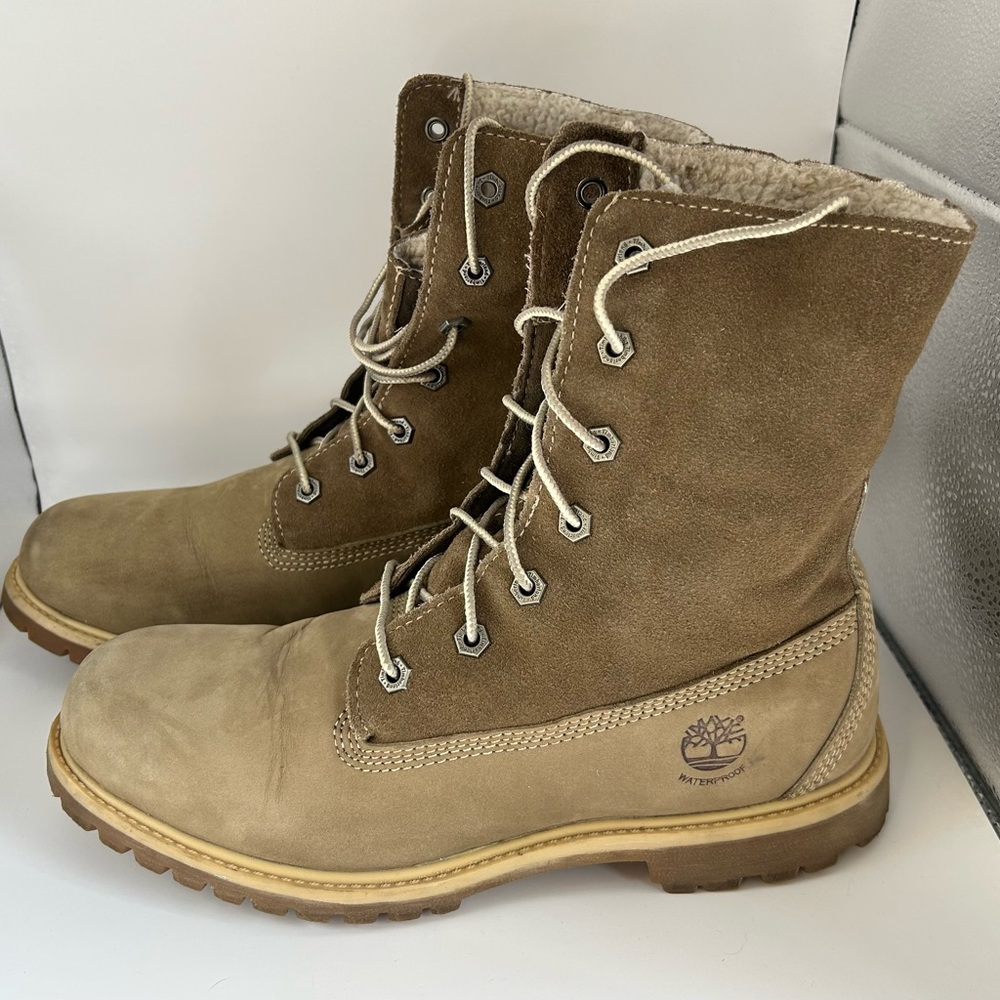 Timberland Water Proof Roll Top Boots Womens 9 Light Brown Warm Lined Fleece